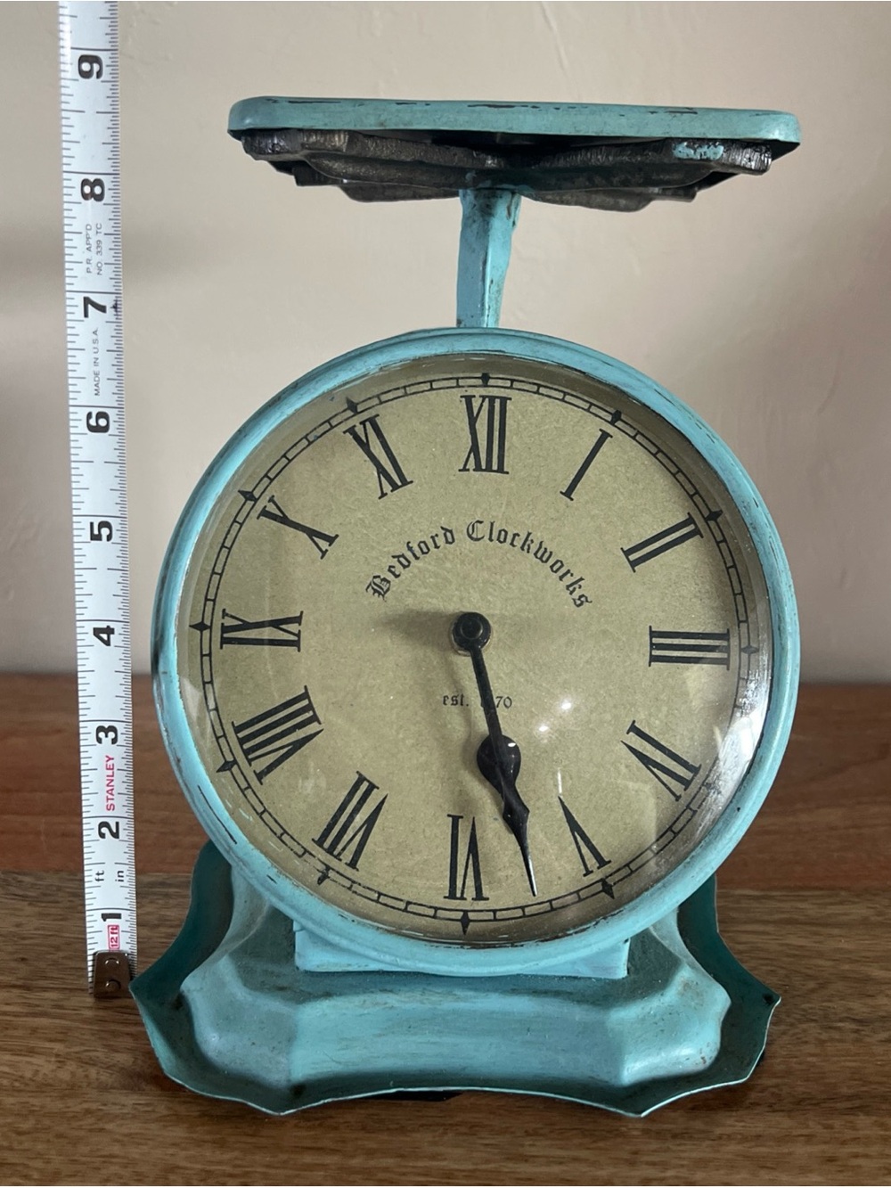 Turquoise Vintage-Style farmhouse decorative Bedford Clockworks scale clock - Picture 3 of 10
